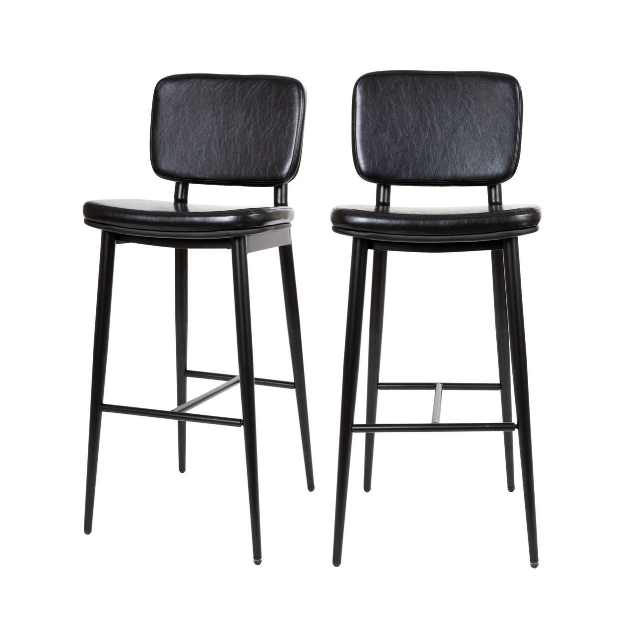 Merrick Lane Regency Faux Leather Barstools Contemporary Metal Frame Stools with Integrated Footrest - Set of 2